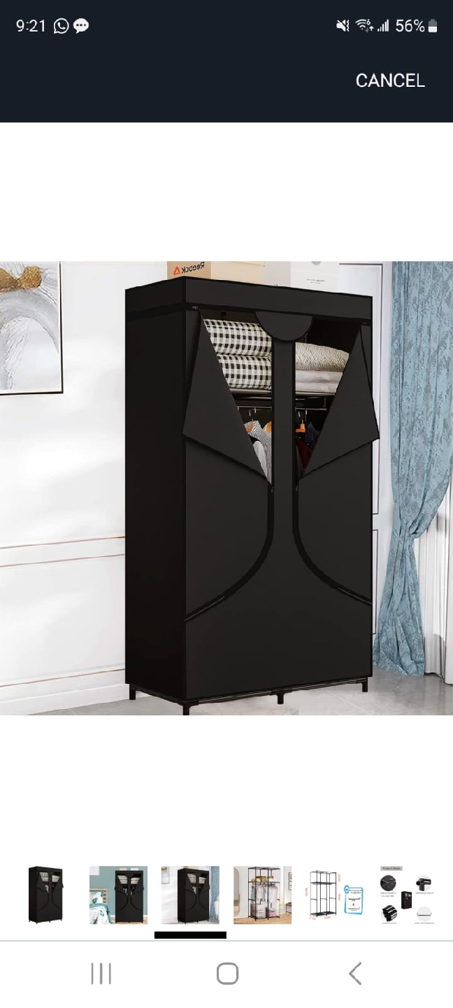 Black Portable Wardrobe Closet with Shelves - photo 2