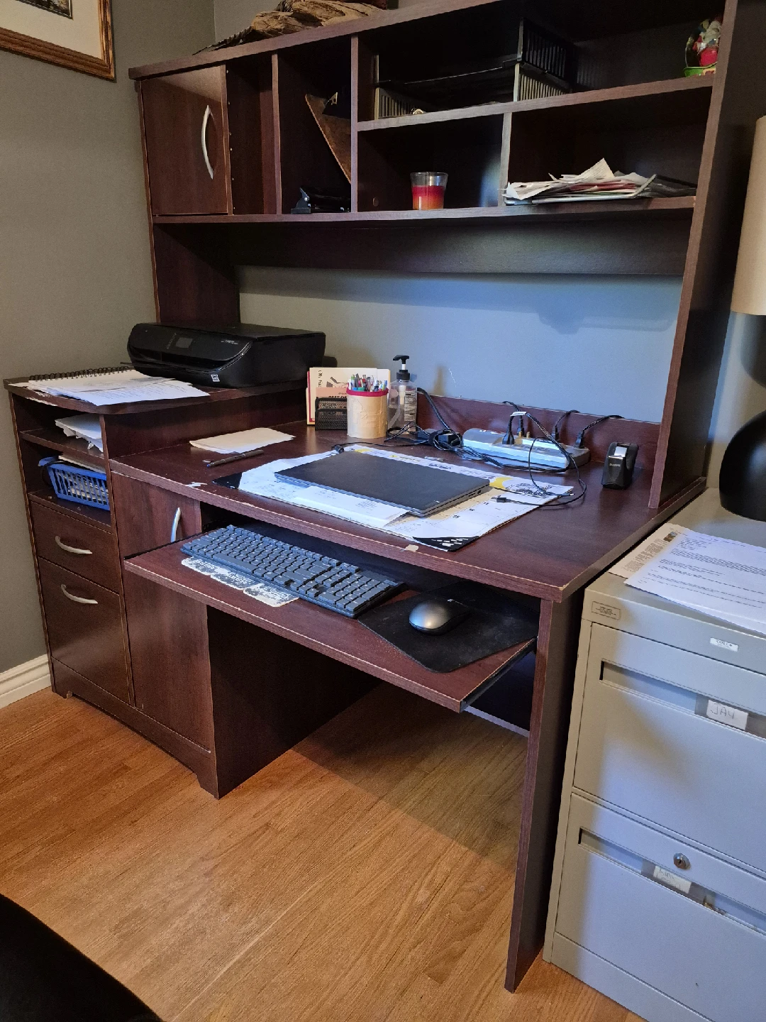 Wooden Desk with Hutch
