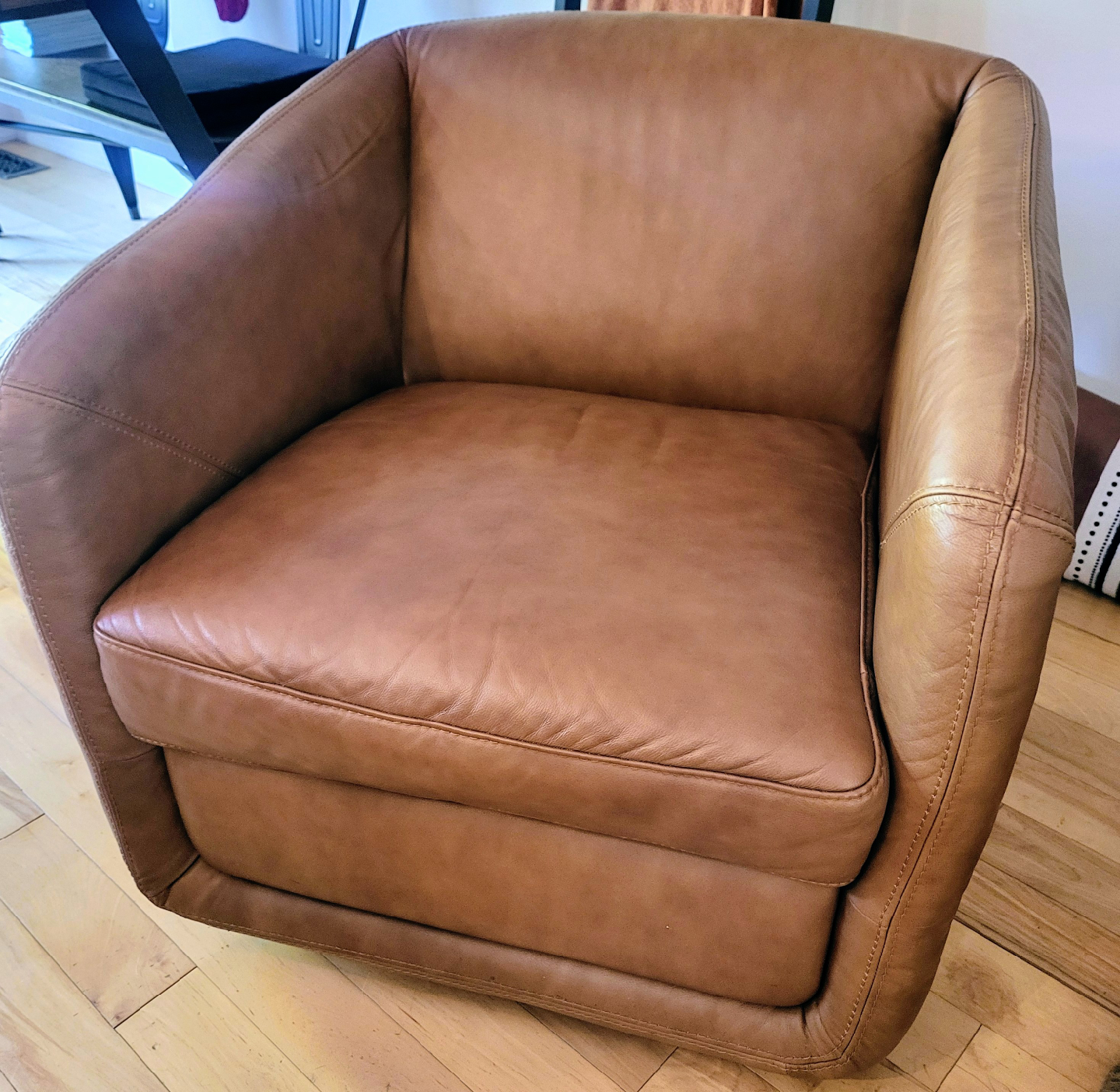 Leather Swivel Armchair - Brown