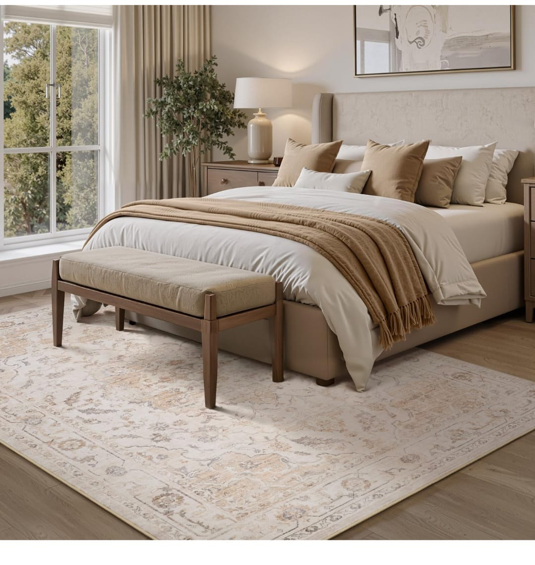 Machine Washable 9×12 feet Area Rug - beige color - photo 2