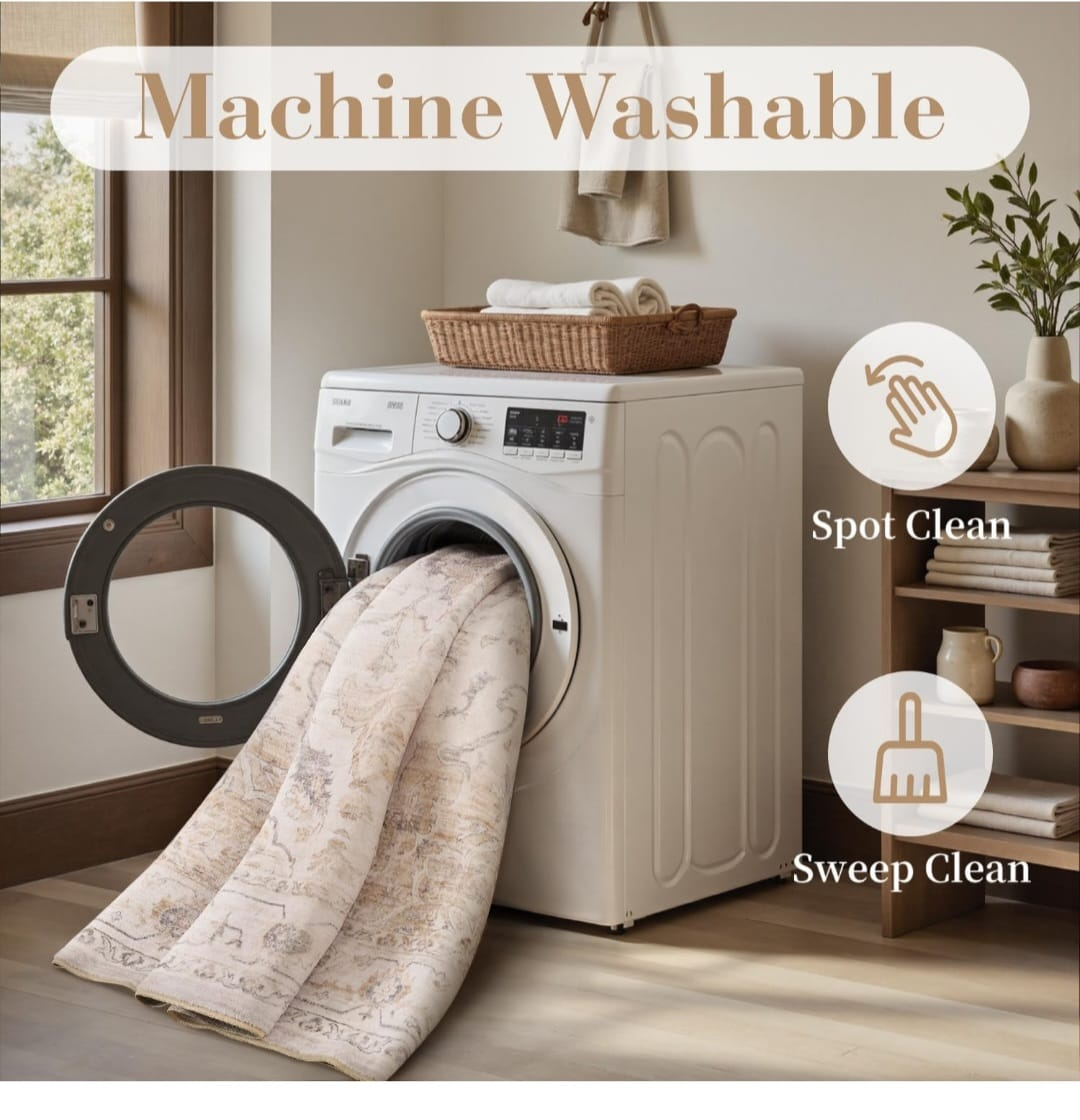 Machine Washable 9×12 feet Area Rug - beige color - photo 5