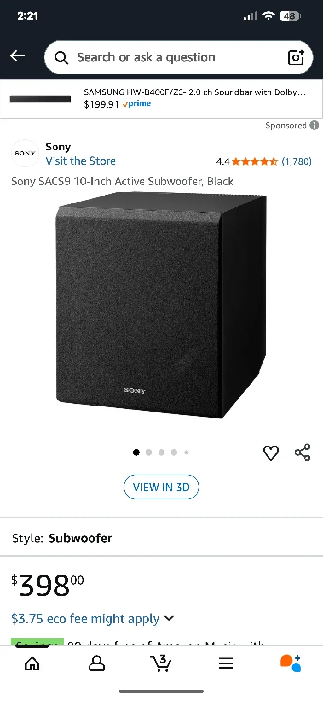 Sony SACS9 10-Inch Active Subwoofer - Black