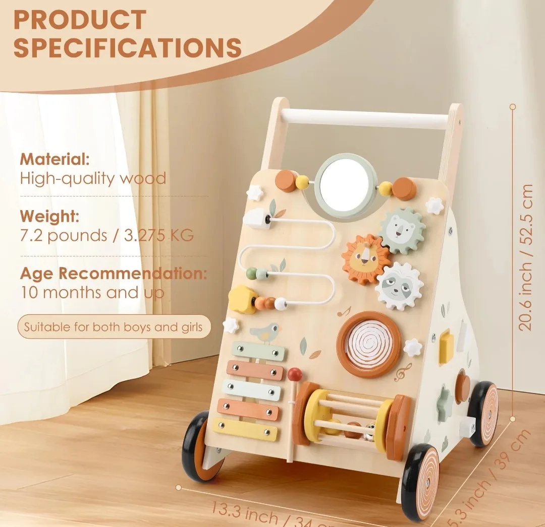 Pithfor Wooden Baby Walker with Activity Center image indicator(3)
