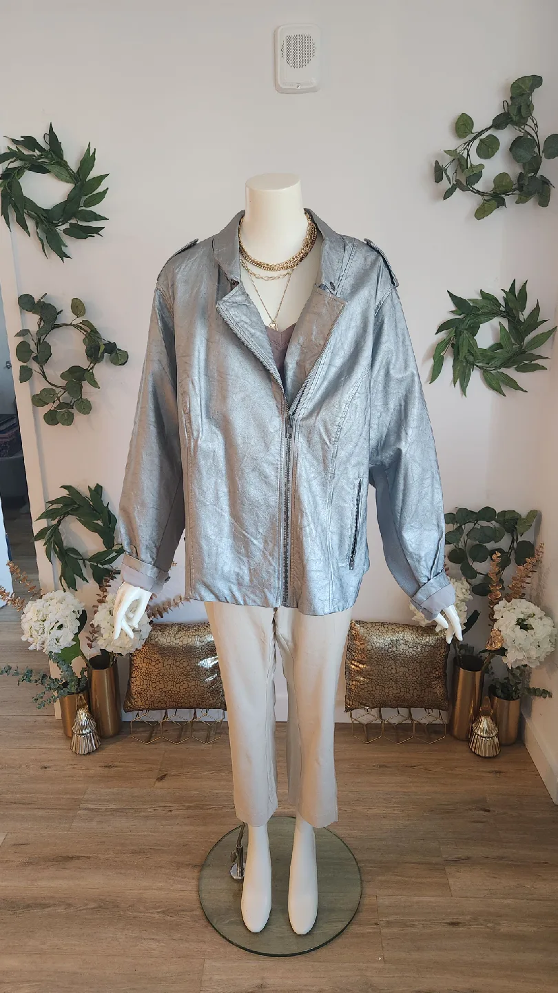Silver Metallic Moto Jacket thumbnail