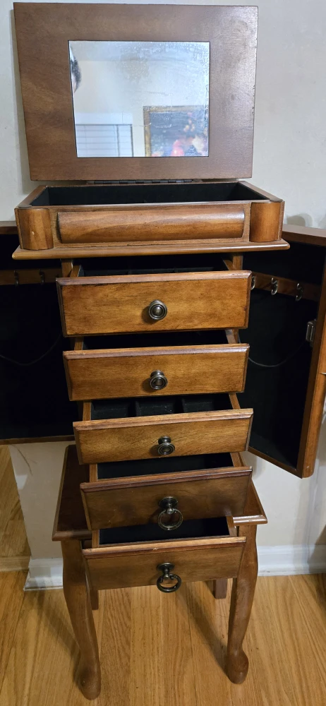 Wooden Jewelry Armoire with Mirror