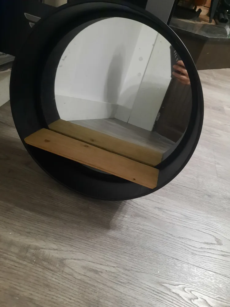 Black Round Wall Mirror with Shelf