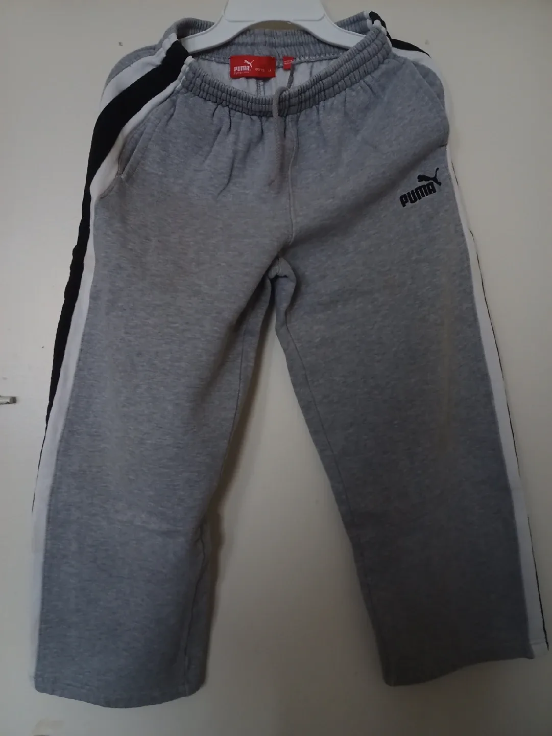 Puma Boys' Medium Sweatpants - Grey with Black & White Stripes