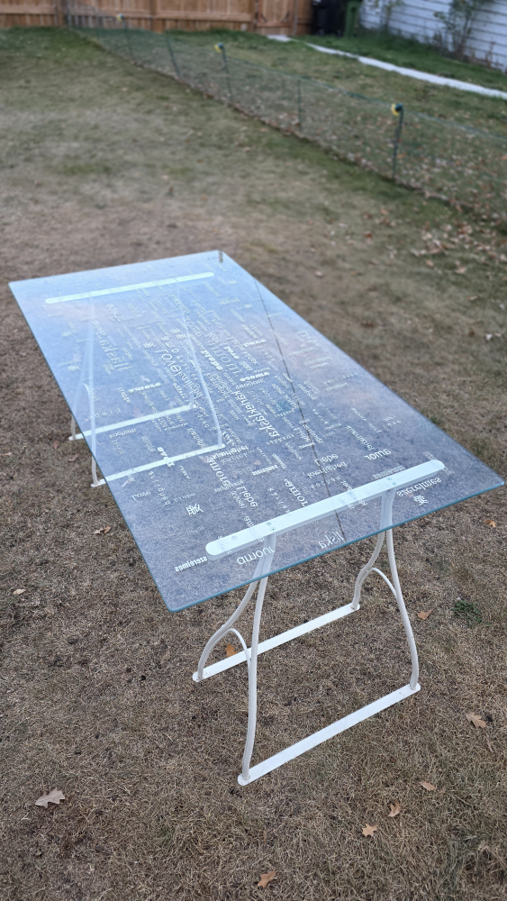 Glass Top Table with White Metal Legs