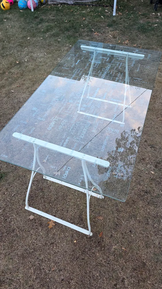Glass Top Table with White Metal Legs image indicator(3)