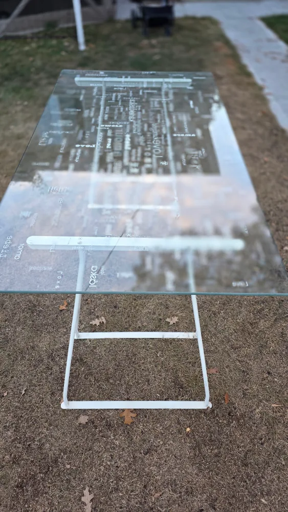 Glass Top Table with White Metal Legs image indicator(4)