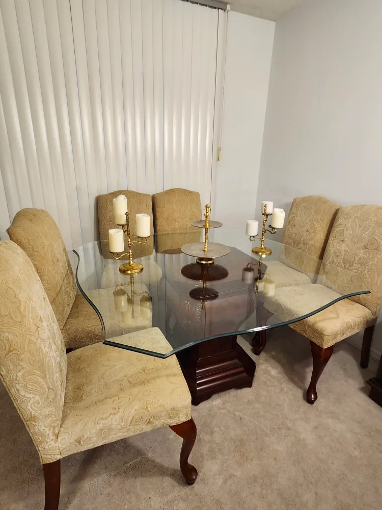Glass Top Dining Table with Wood Base thumbnail