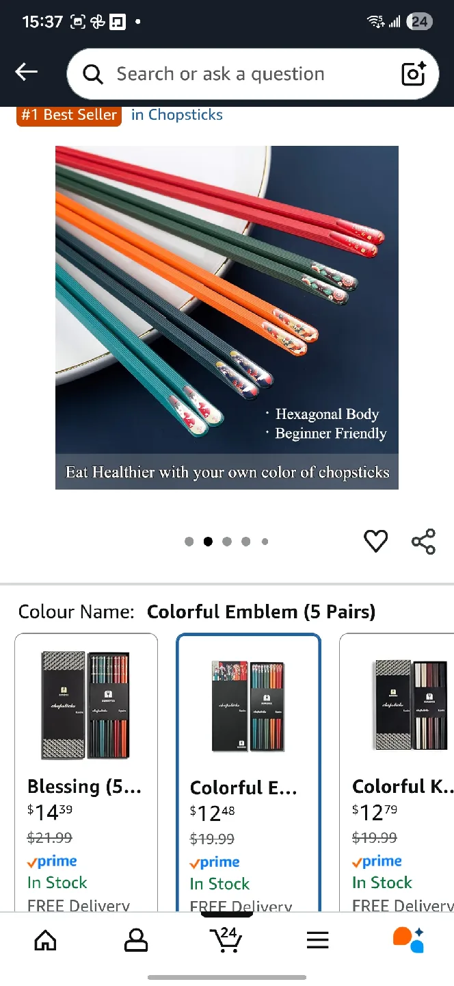 Colourful Emblem Chopsticks - 5 Pairs thumbnail