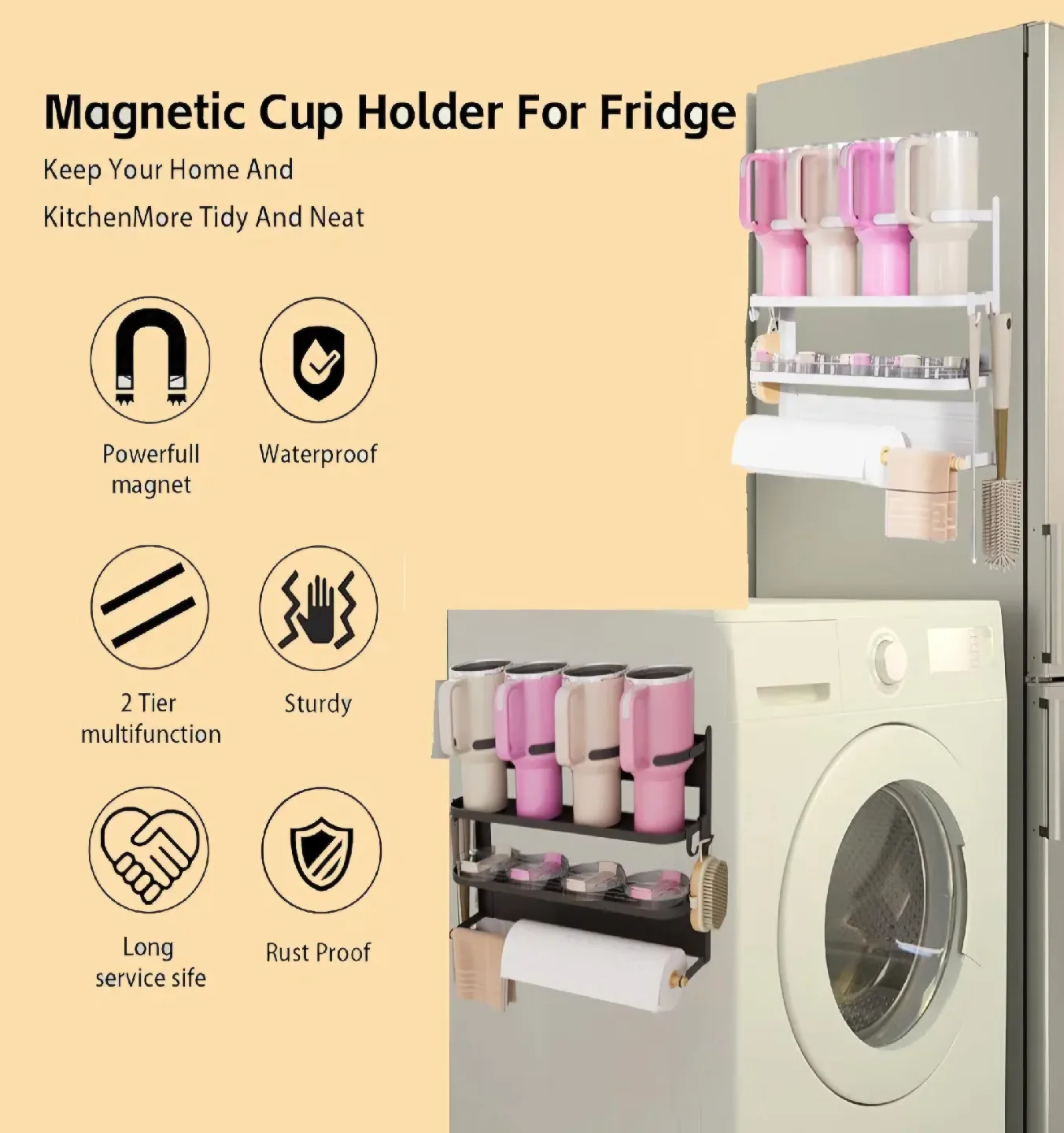 Water Bottle Cup Organizer Rack, Fridge Magnetic and Wall Mount image indicator(7)