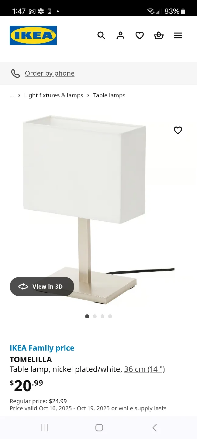 IKEA Tomelilla Table Lamp - Nickel Plated/White, $12 for both image indicator(2)