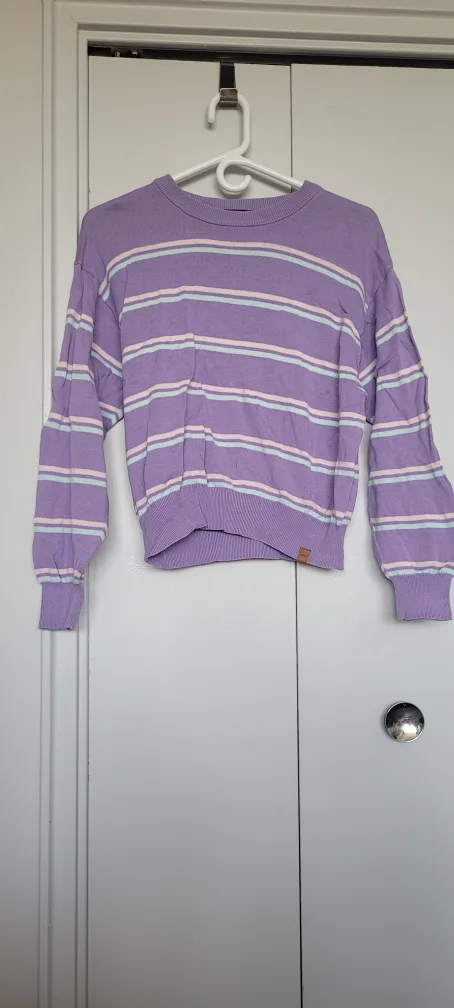 Purple Obey Striped Cotton Sweater - Size Small thumbnail