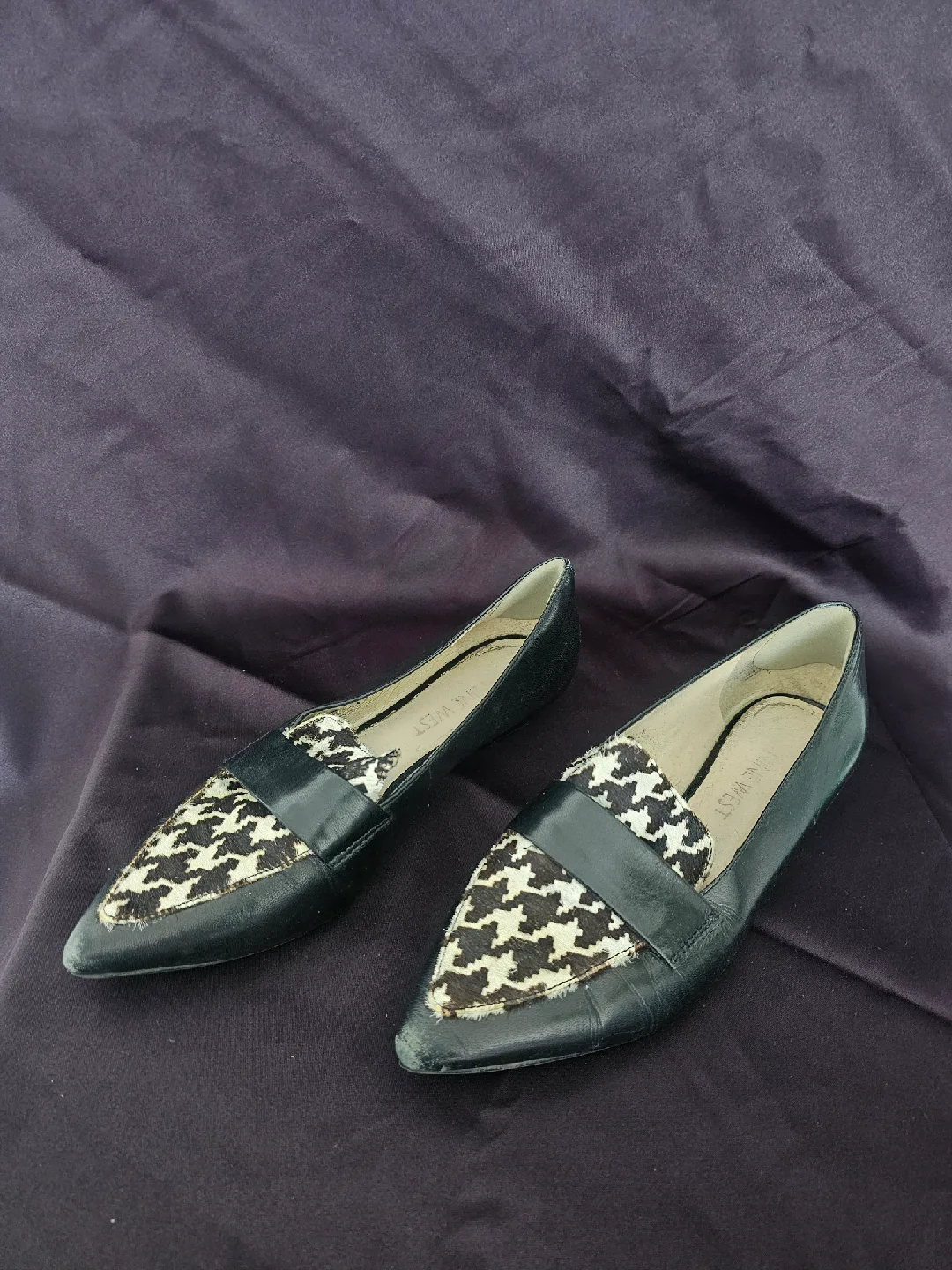 USED - Nine West Black Leather Houndstooth Loafers, Size 5.5 thumbnail
