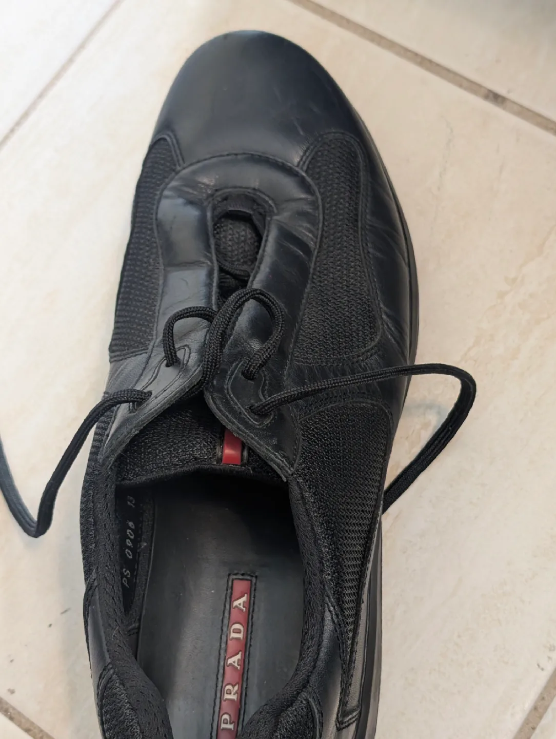 Prada Black Leather Sneakers Size 13 image indicator(2)