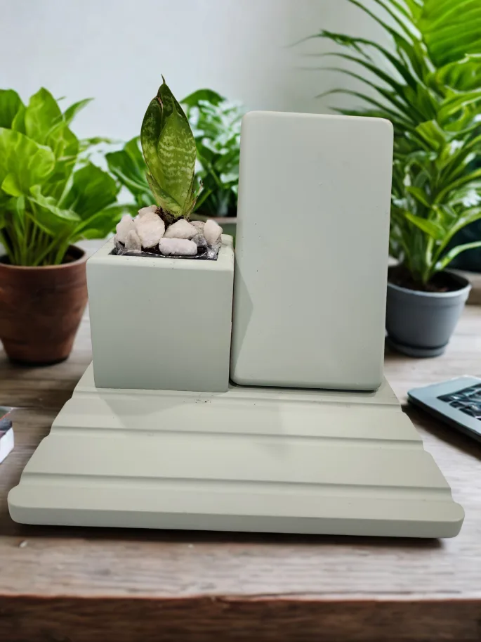 Modern Sage Green phone Stand planter snake plant thumbnail