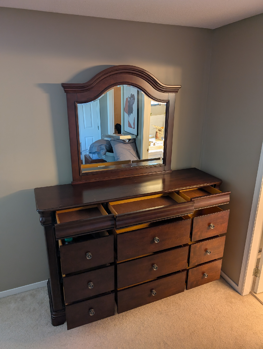 Wood Dresser with Mirror - 9 Drawers