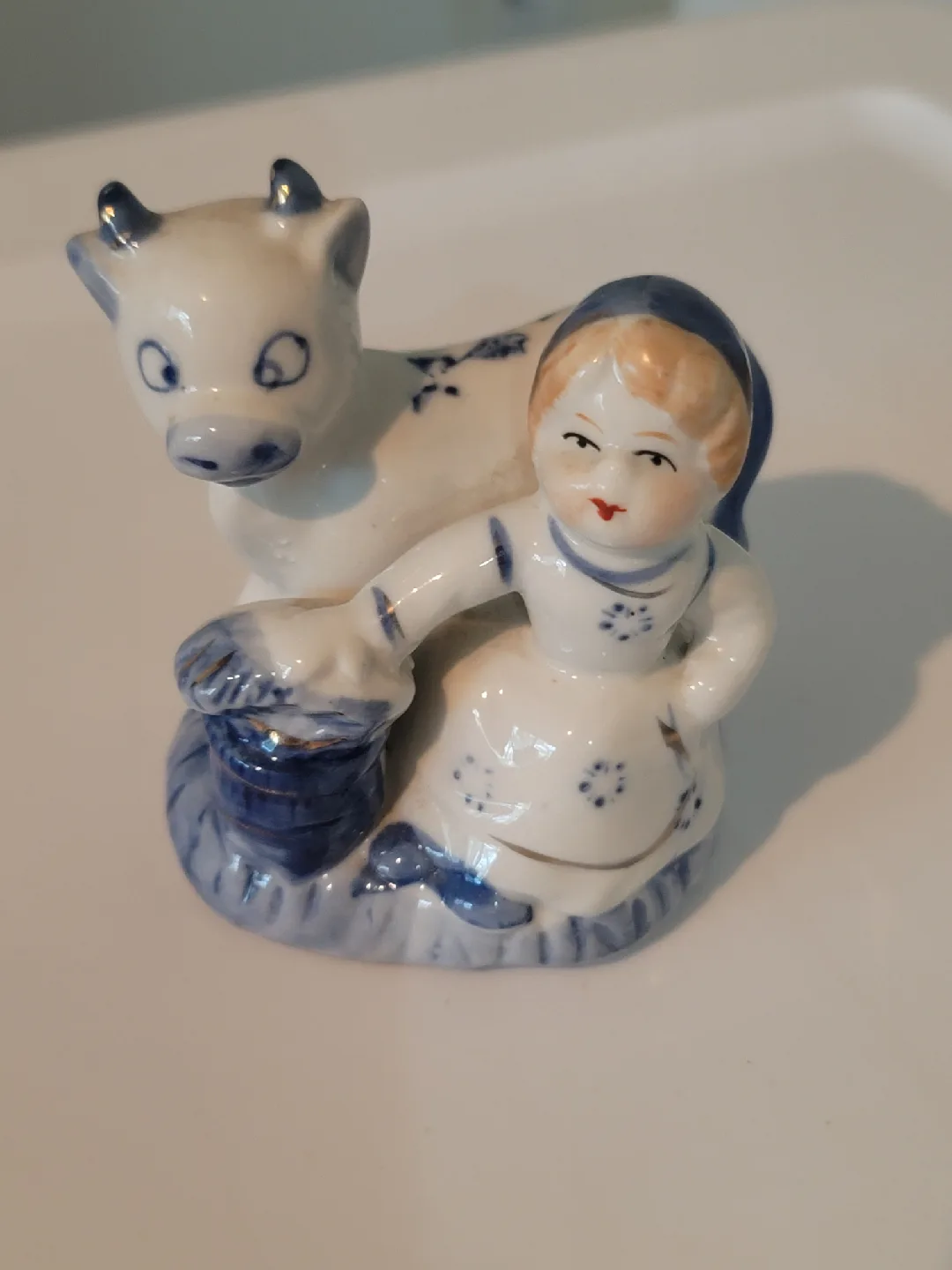 Vintage Ceramic Figurine - Girl with Cow thumbnail