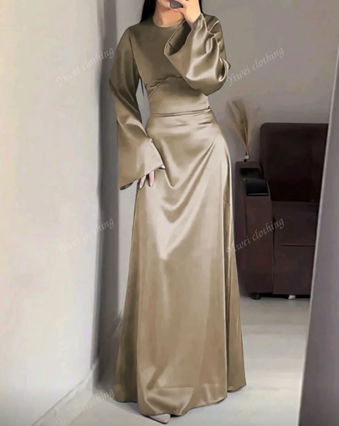 Satin Long Sleeve Dress thumbnail