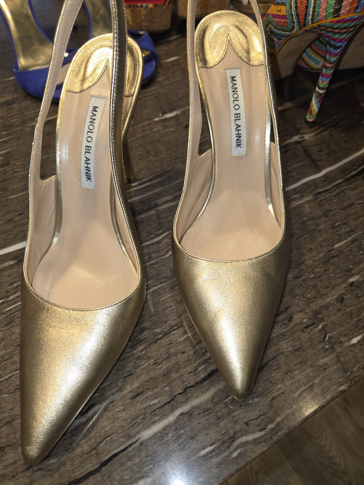 Manolo Blahnik Gold Slingback Heels - Size 41