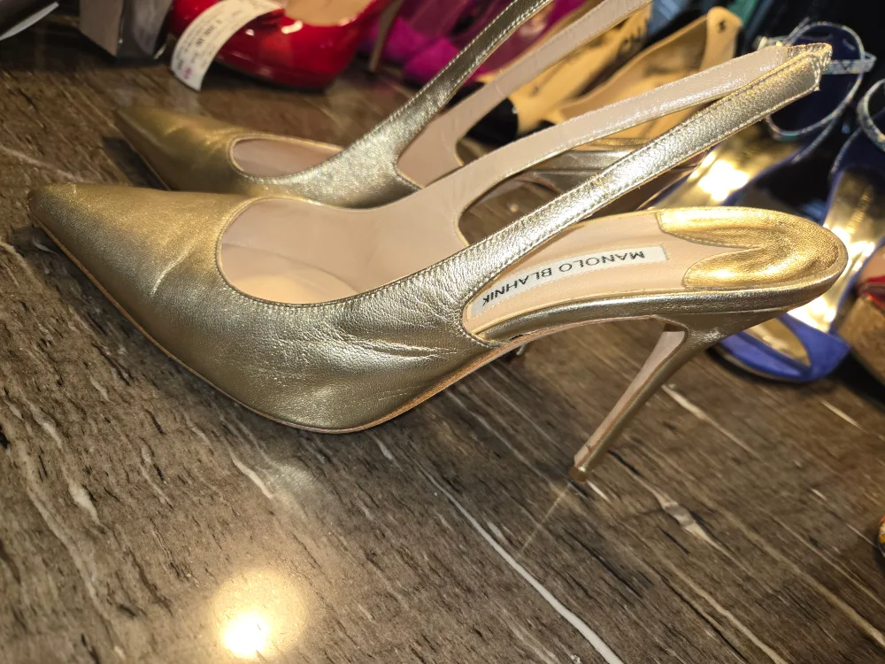 Manolo Blahnik Gold Slingback Heels - Size 41 image indicator(3)