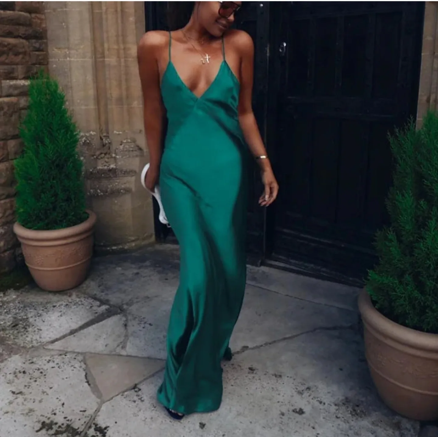 Green Satin Slip Dress image indicator(2)