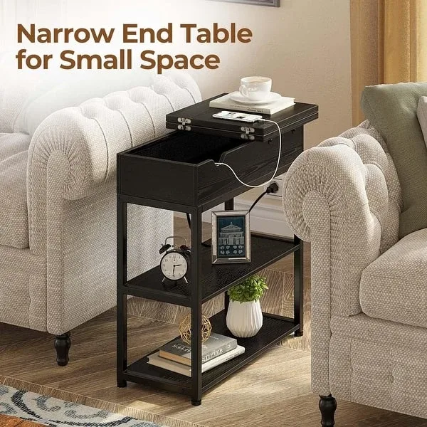 Black Narrow End Table with Charging Station image indicator(2)