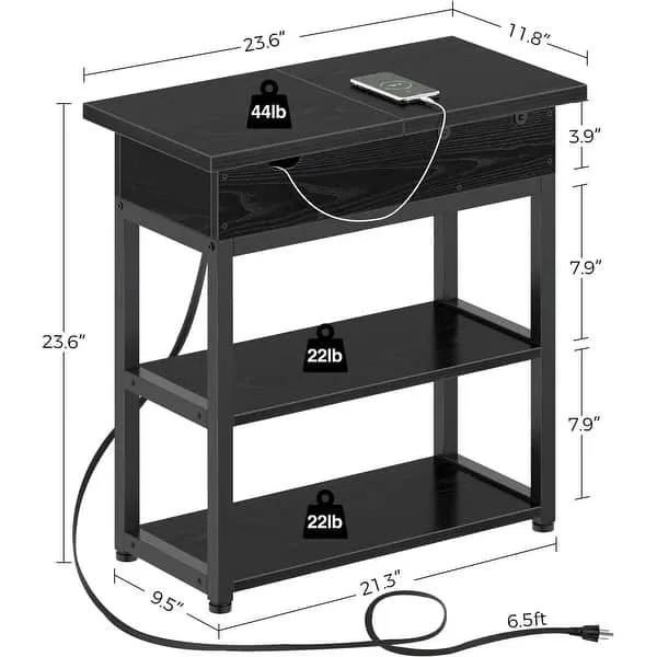 Black Narrow End Table with Charging Station image indicator(3)