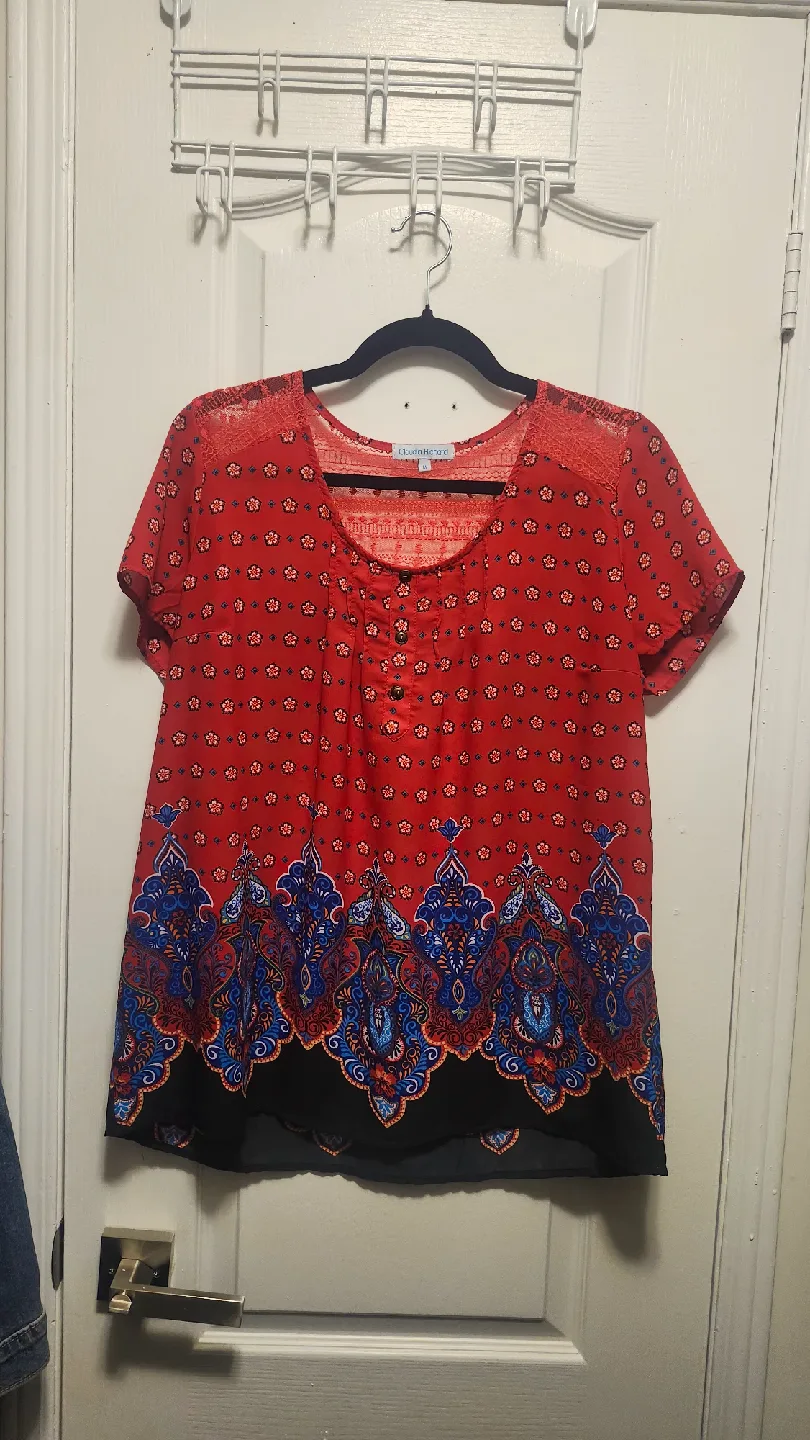 Claudia Richard Red Floral Blouse - Size M thumbnail