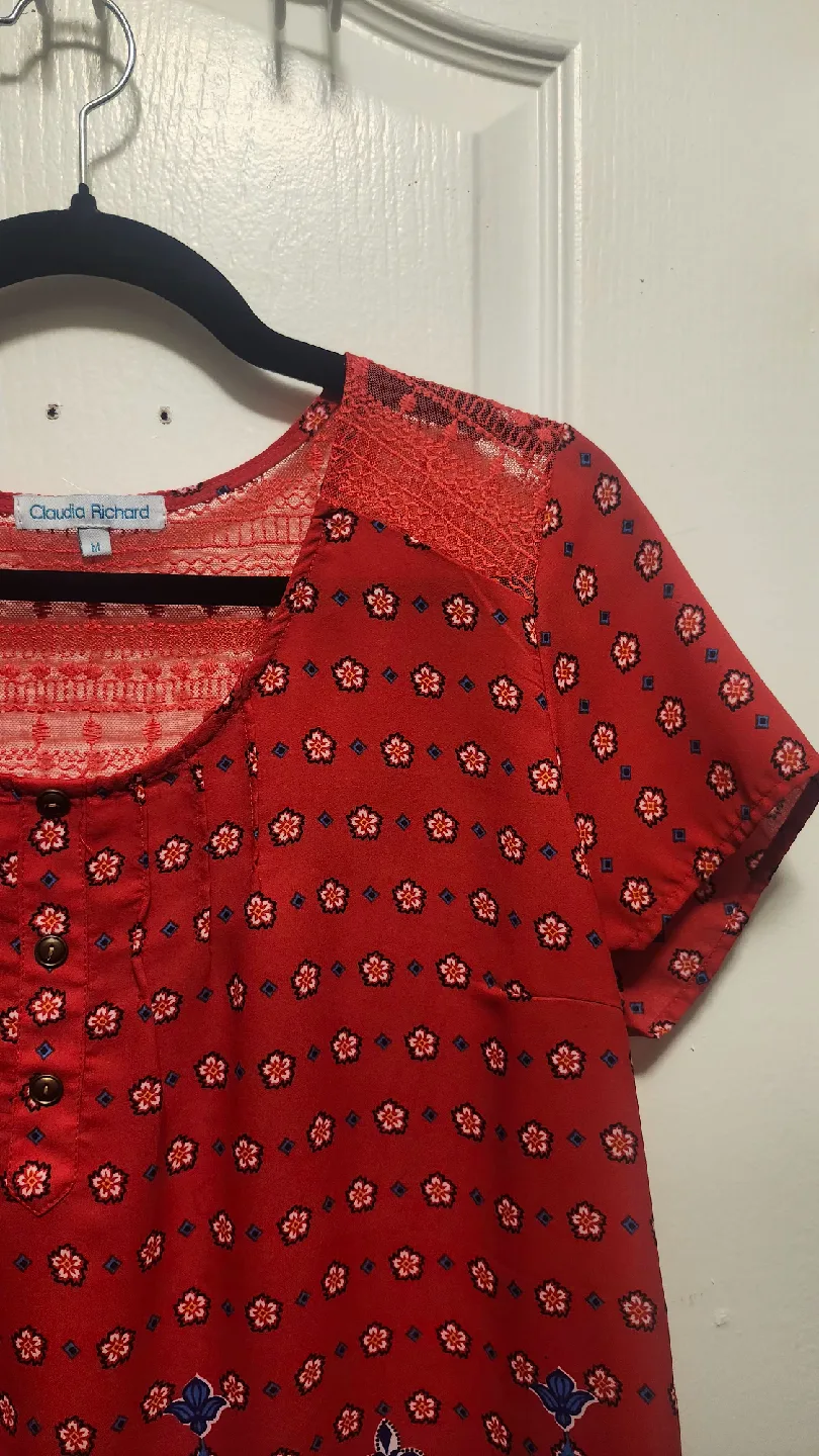 Claudia Richard Red Floral Blouse - Size M image indicator(4)
