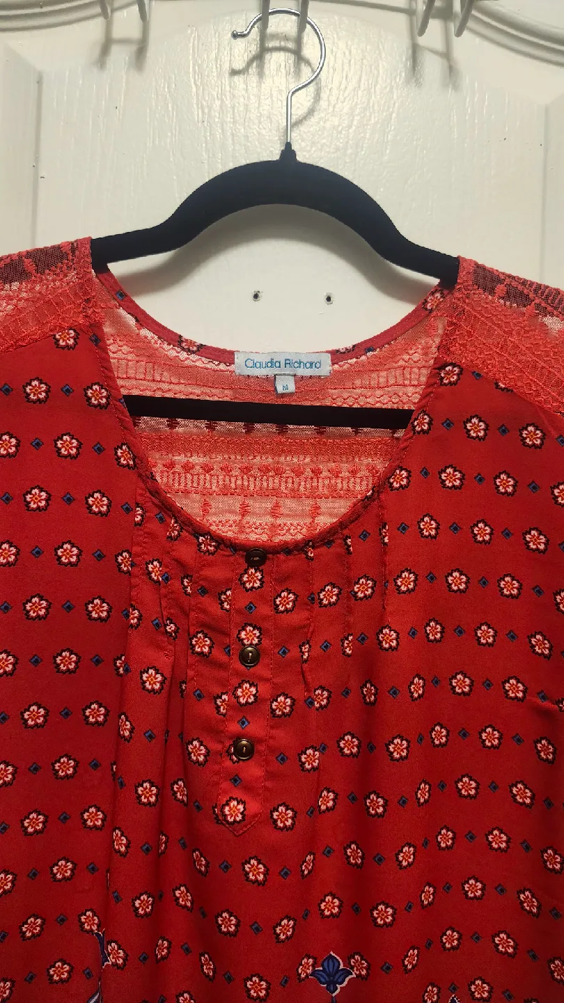 Claudia Richard Red Floral Blouse - Size M image indicator(6)