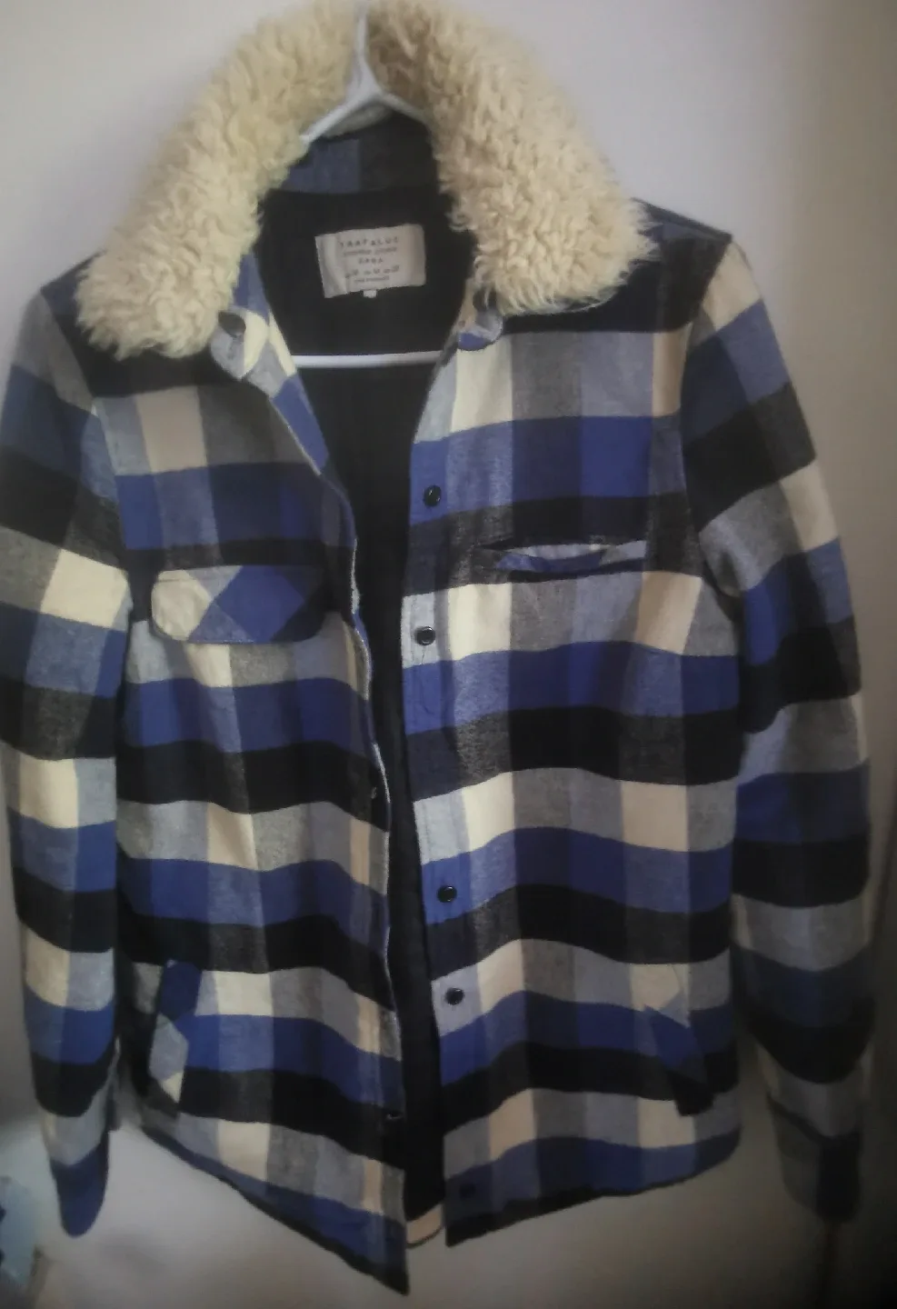 Zara Trafaluc Plaid Jacket with Faux Fur Collar - Size M thumbnail