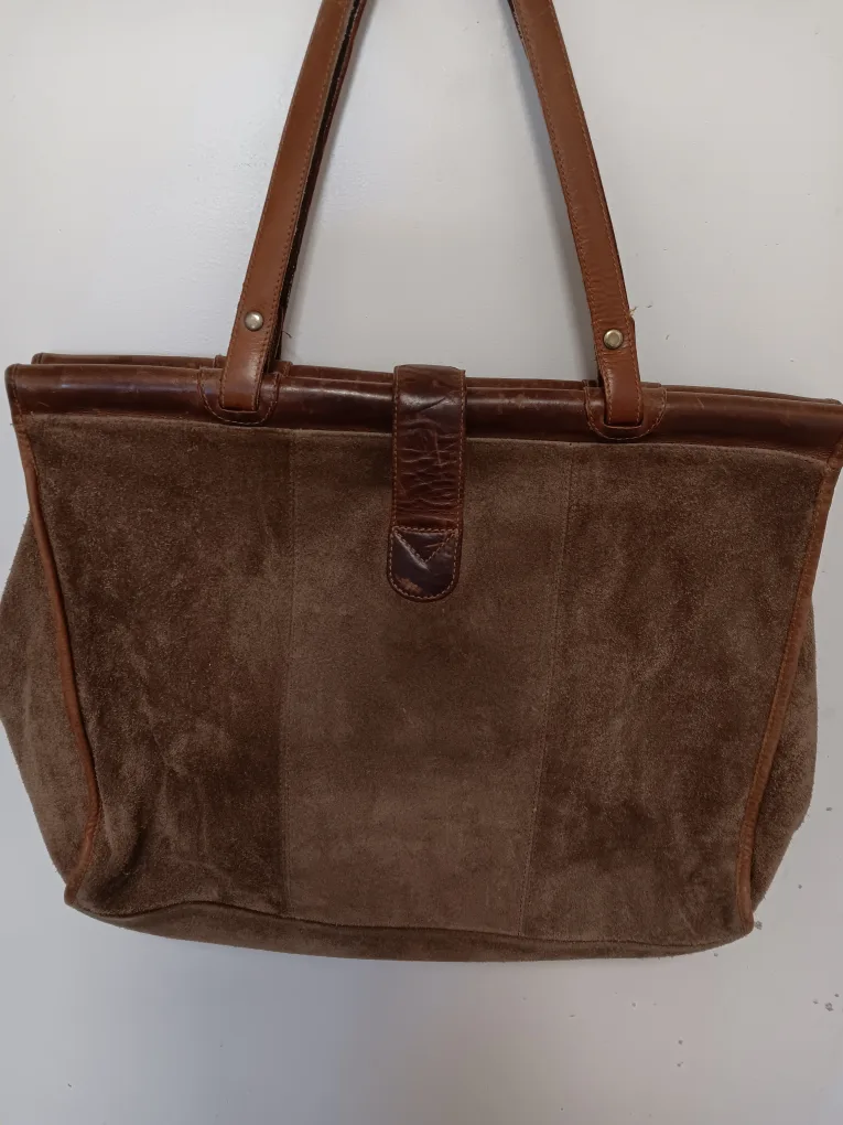 Vintage Brown Suede Leather Tote Bag thumbnail