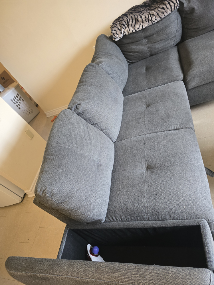 Grey Sectional Sofa Couch with Storage Ottoman - photo 3