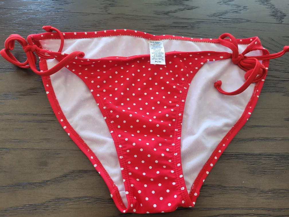 Old Navy Red Polka Dot Bikini Bottoms - Size M thumbnail