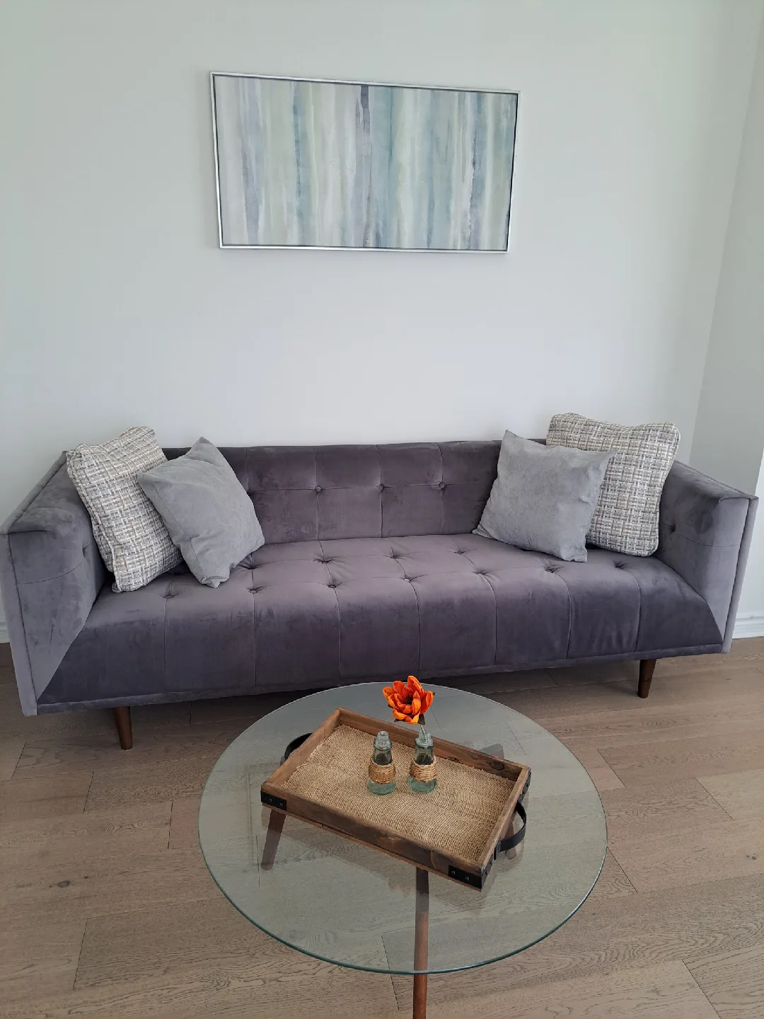 Grey Velvet Tufted Sofa image indicator(3)