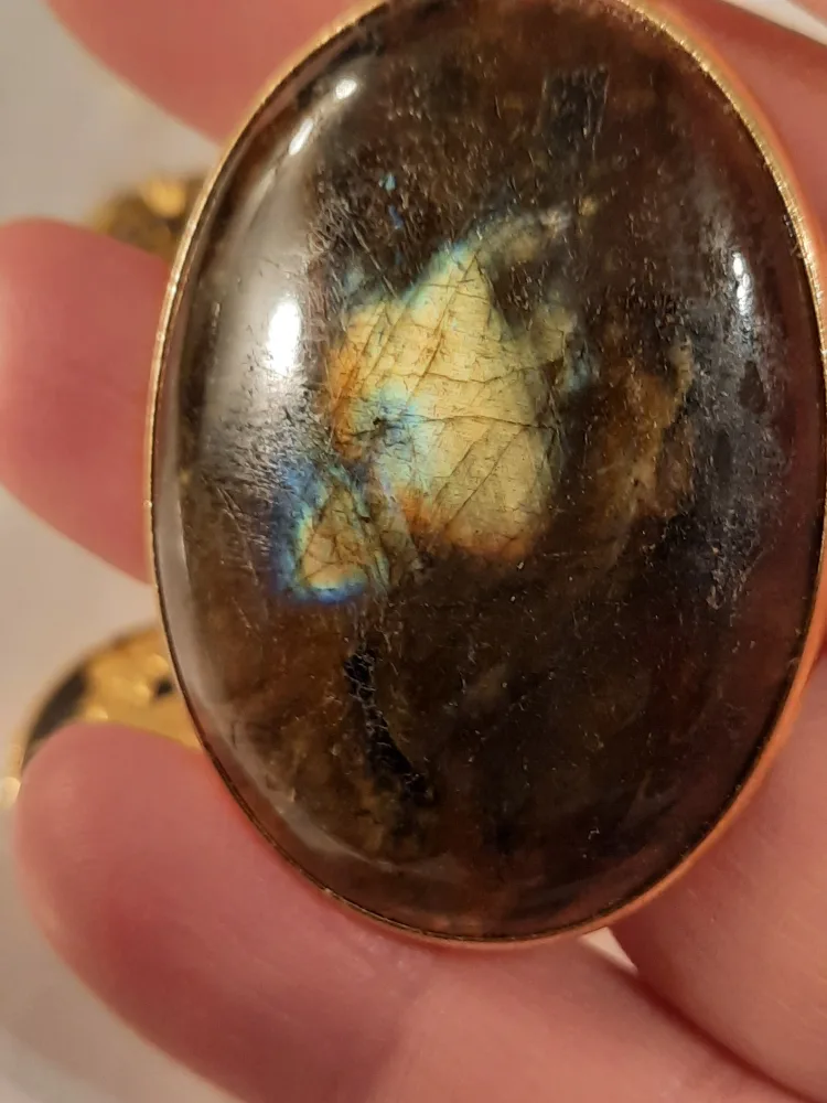 Vintage Gold Tone Pendants labradorite stone & Necklace image indicator(2)