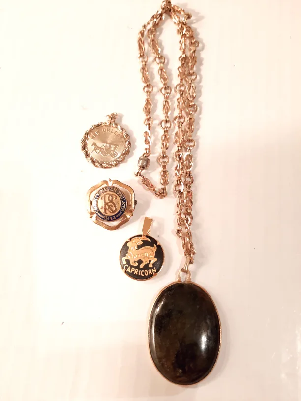 Vintage Gold Tone Pendants labradorite stone & Necklace image indicator(8)