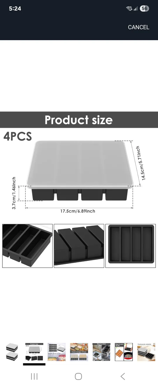 4 pack: silicone tray containers 1 cup portions image indicator(3)