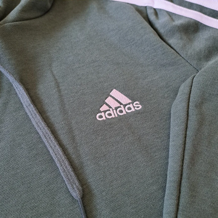 Adidas Cropped Hoodie Green White Stripes Women's Size Medium image indicator(7)