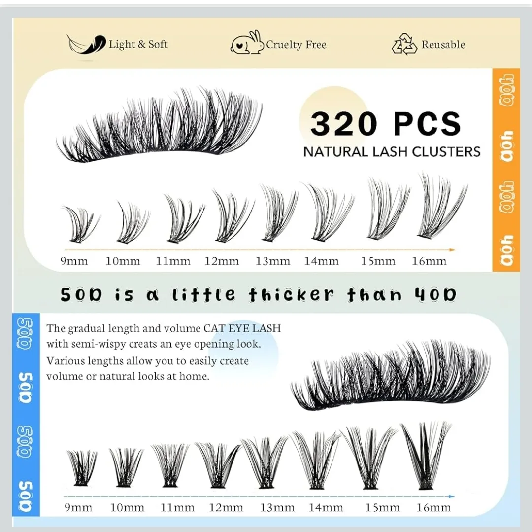Brand New DIY 320 pcs Cluster Lashes 40D Kit image indicator(6)