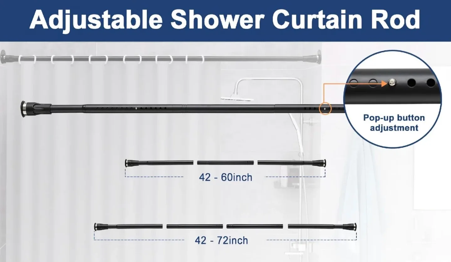 Adjustable Shower Curtain Rod With Holders Black 42"-72" image indicator(4)