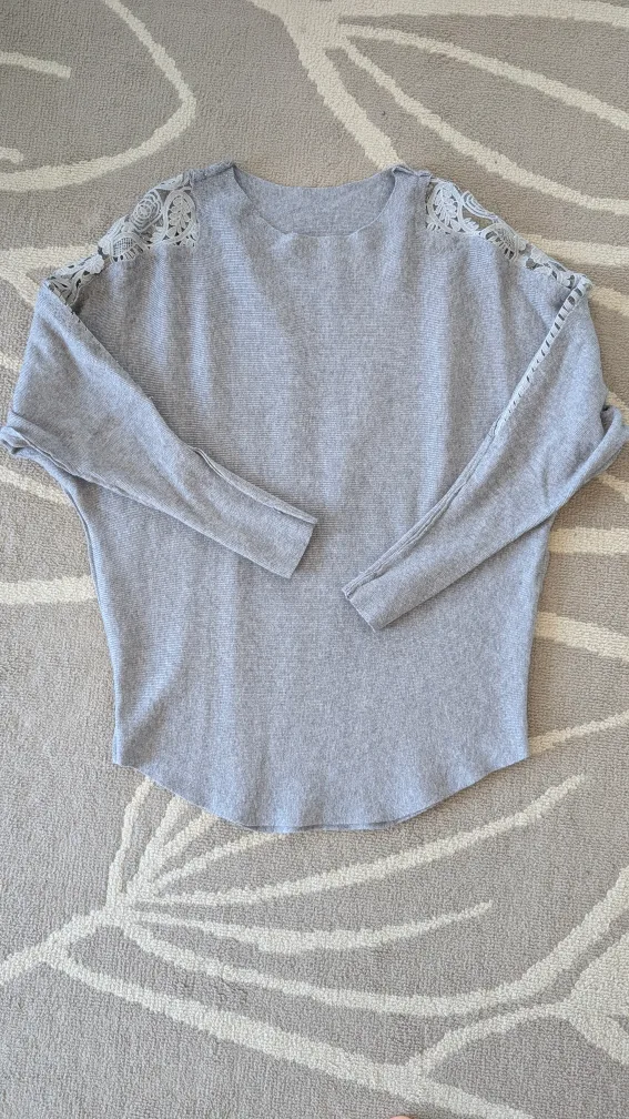 Grey Long Sleeve Top with Lace Detail