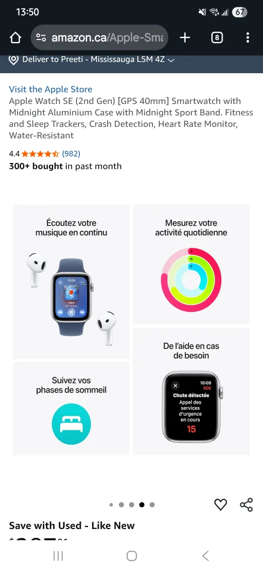 Apple Watch SE (2nd Gen) 40mm Midnight Aluminium image indicator(6)