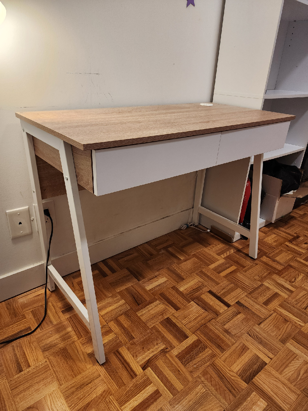 Wood and White Desk with USB Ports - photo 2