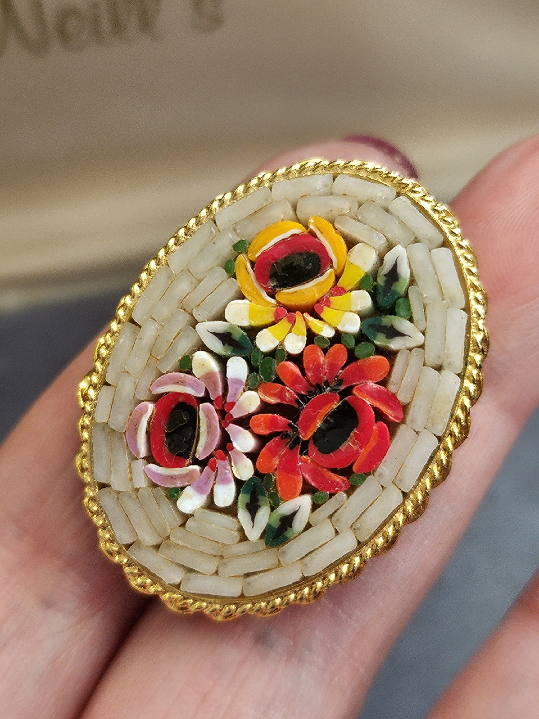 Vintage Italian Micro Mosaic Floral Brooch - photo 5