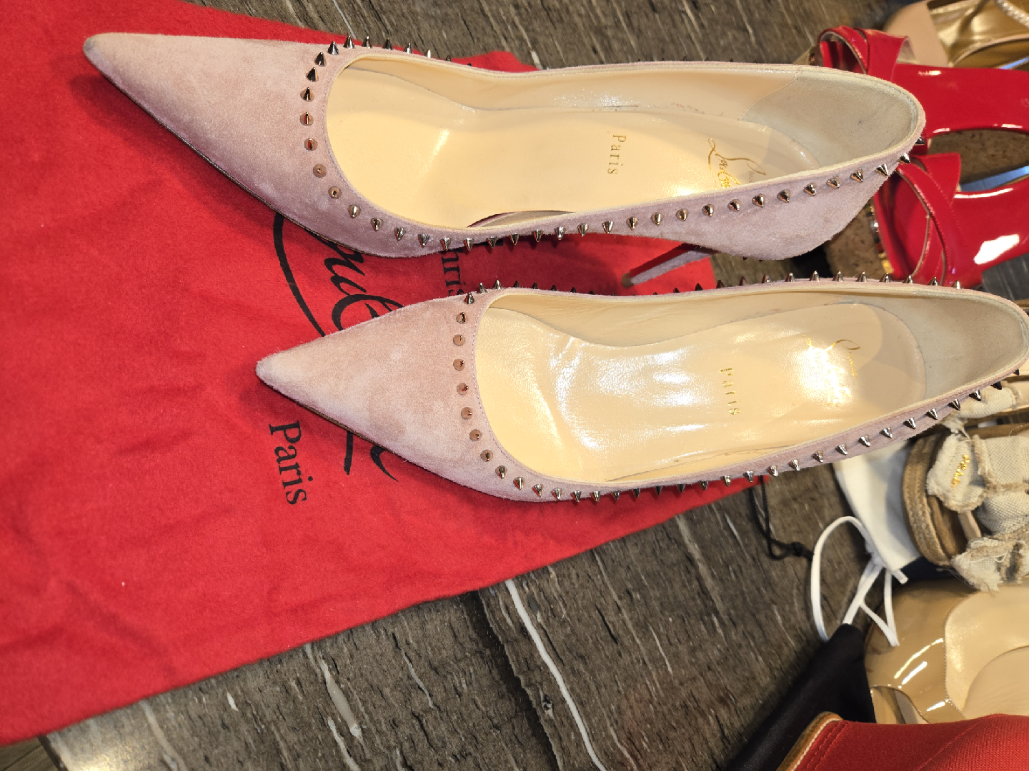 Christian Louboutin Pink Suede Spike Heels - Size 41