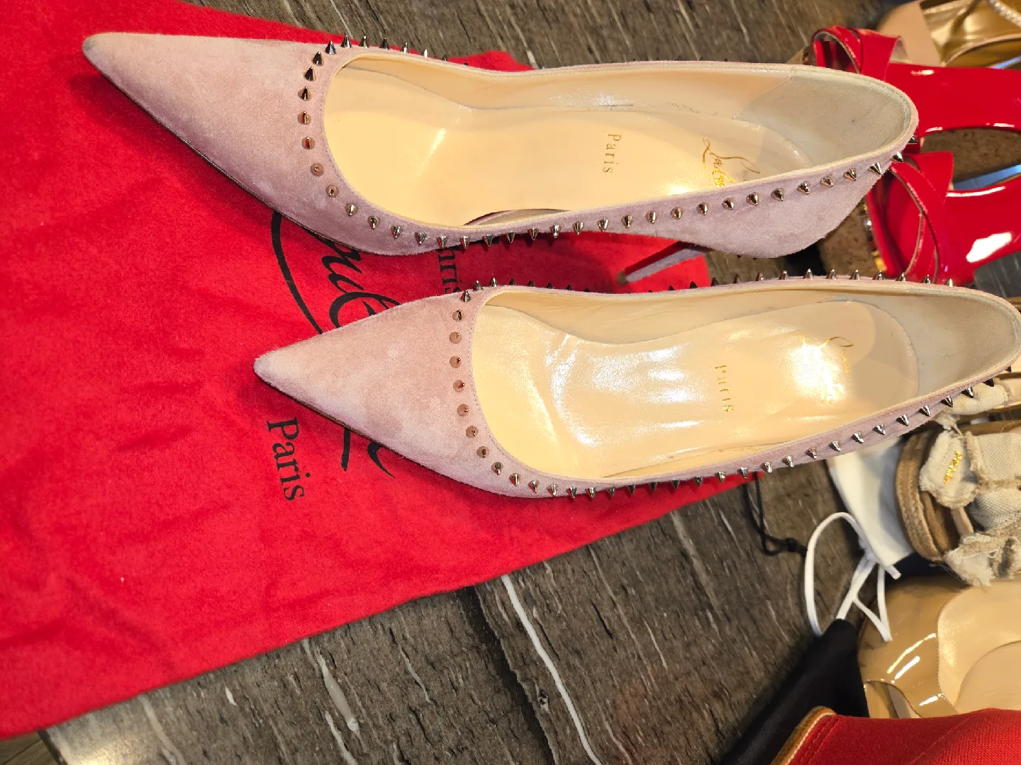 Christian Louboutin Pink Suede Spike Heels - Size 41 thumbnail